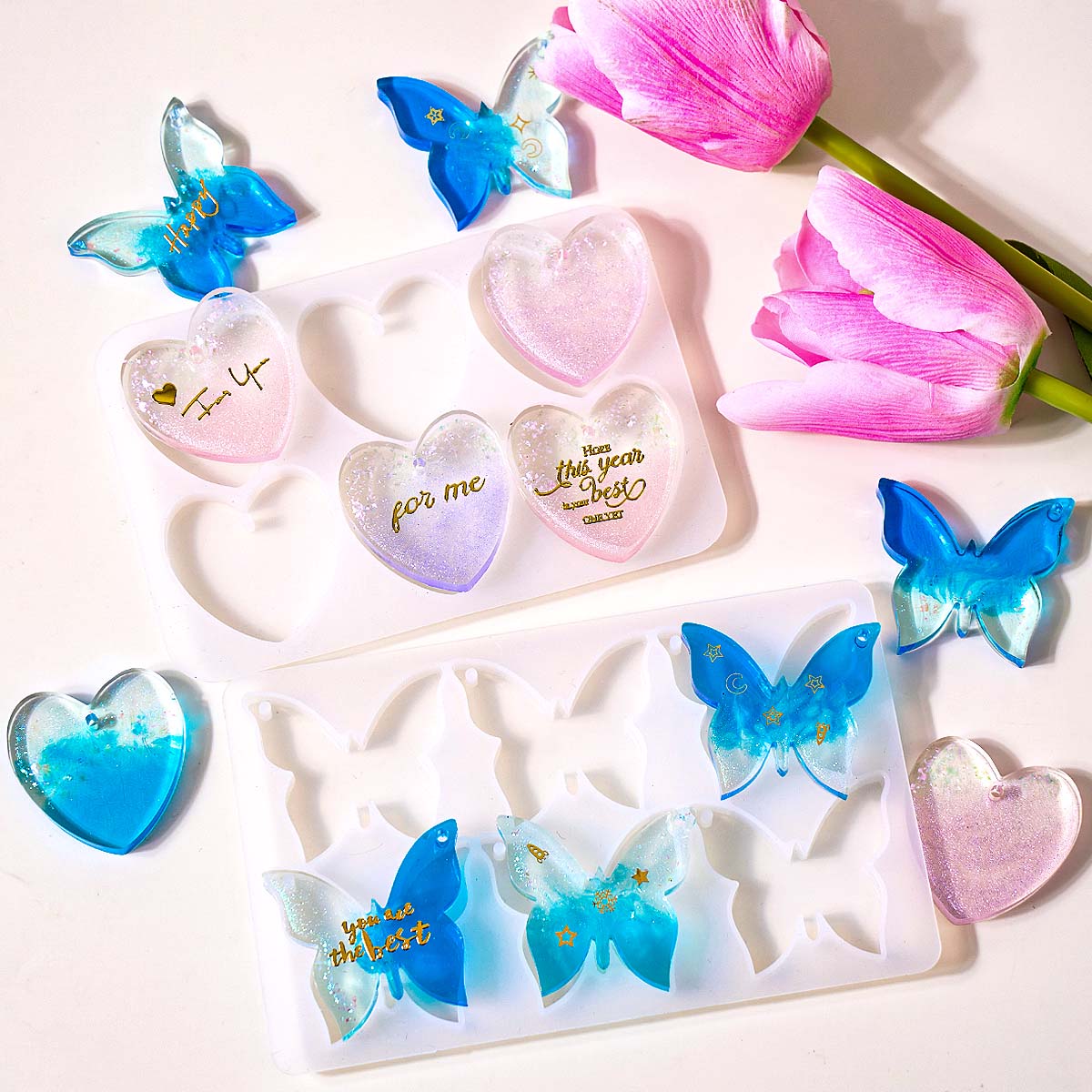 Resin Art Letters - قالب سيليكون للأقراط بستة فتحات، قوالب